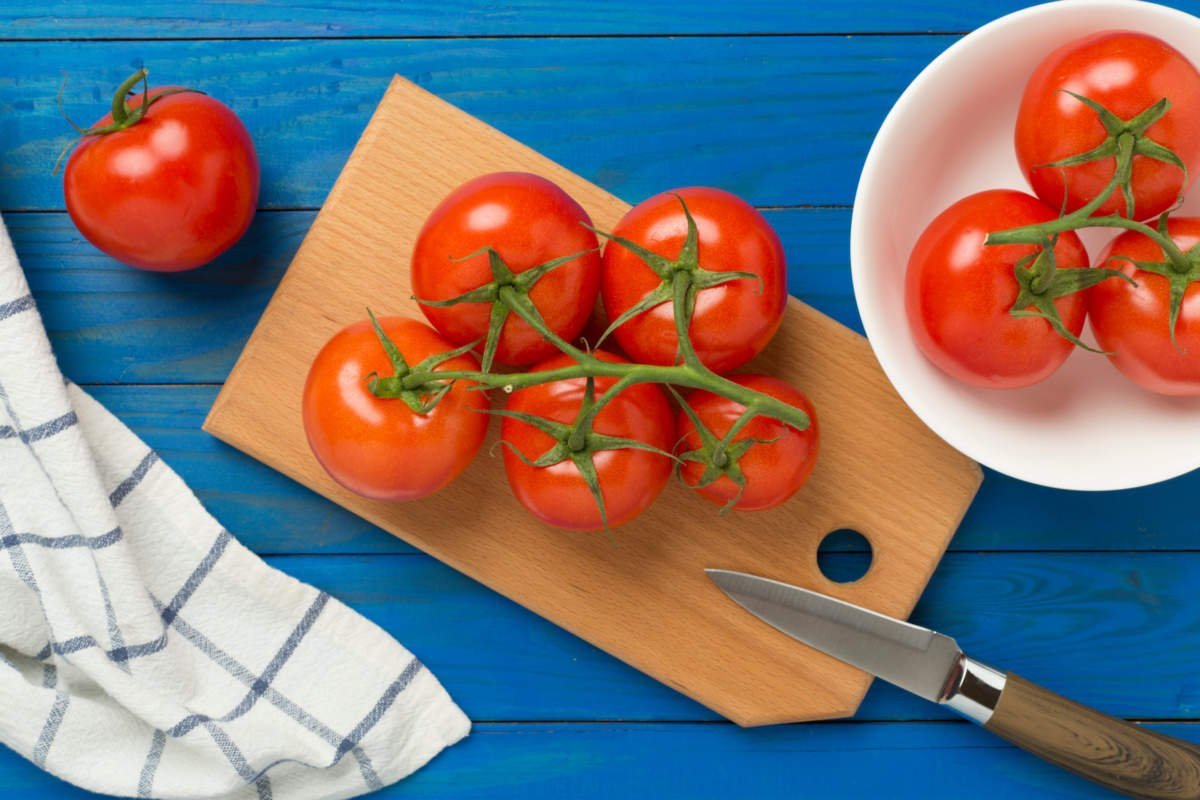 Fresh Tomatoes On Wooden Background, Top View