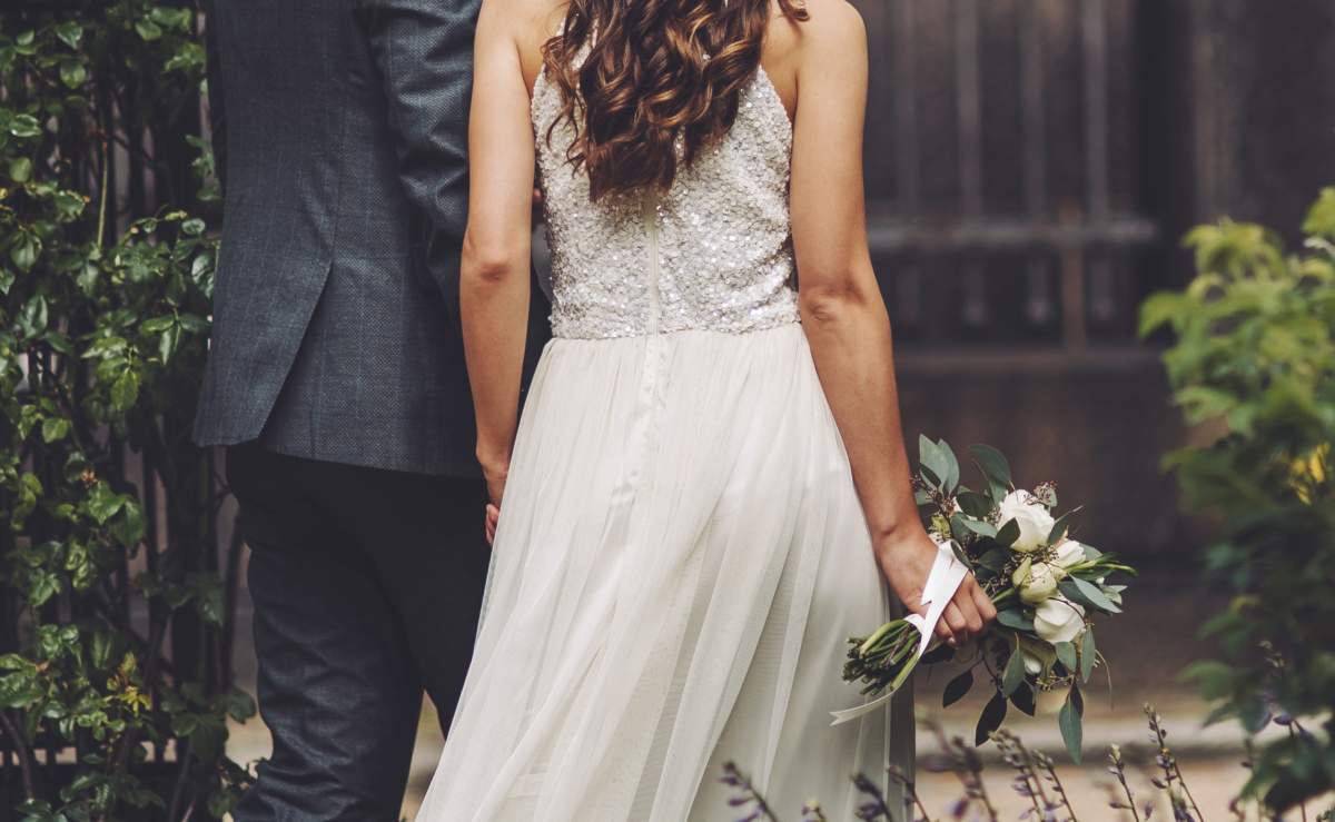 Bridal Couple, Sensual Bride And Happy Groom Together