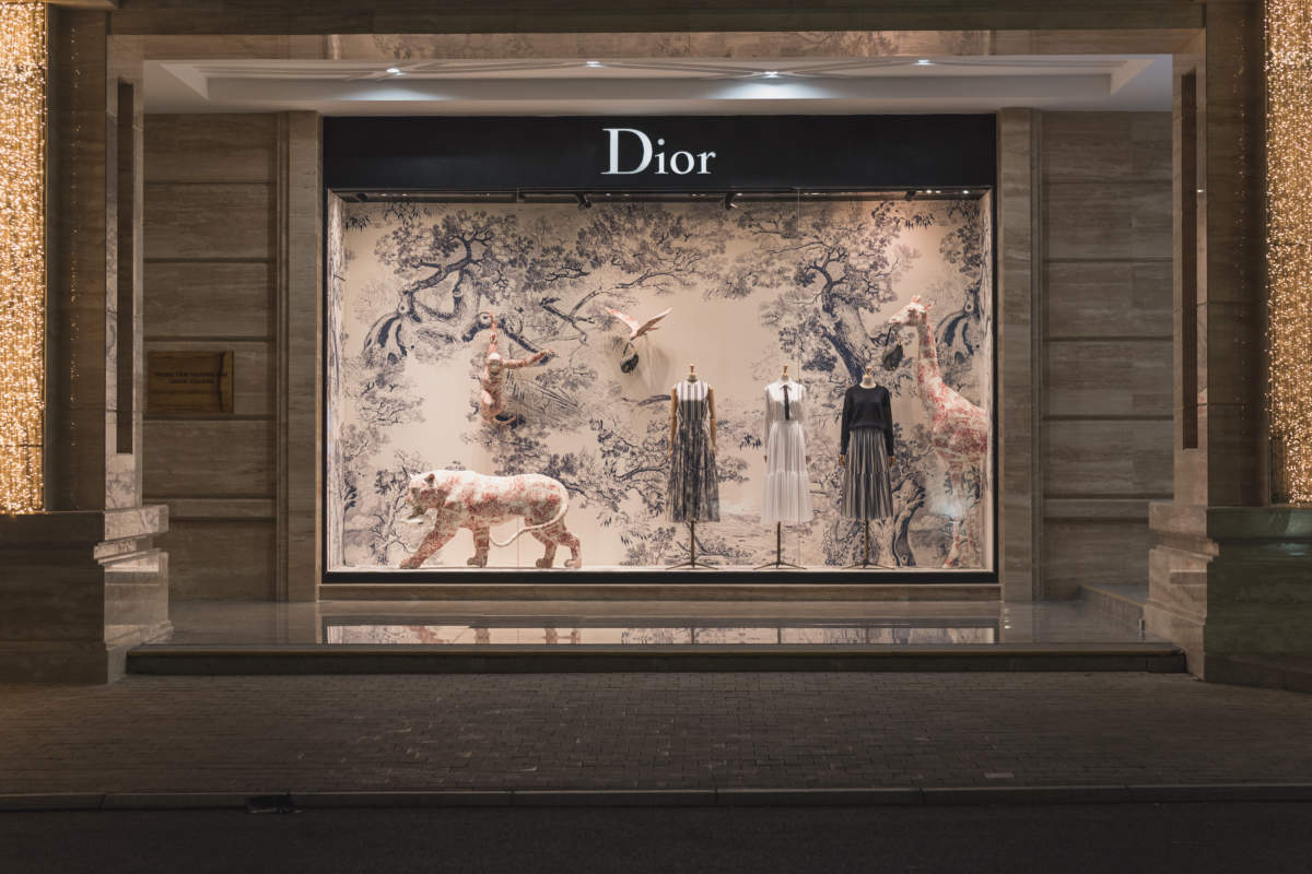 Wildlife Art Installation In Dior Store Window, A View From The Street, At Union Square Shopping Center On January 9, 2019 In Ho Chi Minh City, Vietnam.