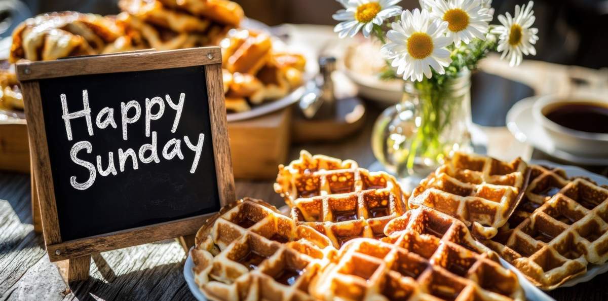 A Cozy Brunch Scene Featuring Waffles And A Cheerful 