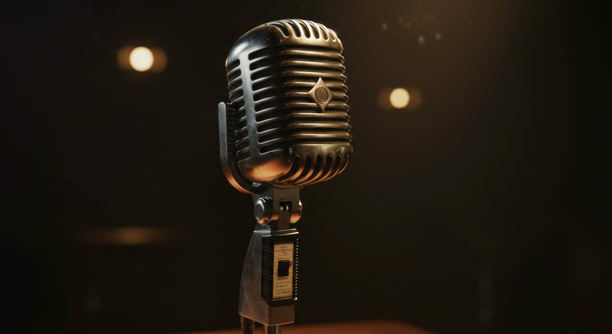Vintage Microphone Bathed In Spotlight A Timeless Symbol Of Vocal Performance History