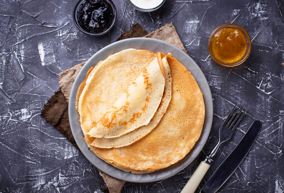Pancakes Crepes With Different Jam And Cream