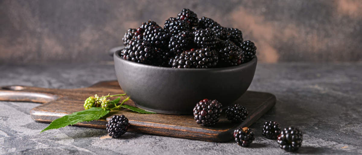 Bowl With Tasty Blackberries On Grunge Background