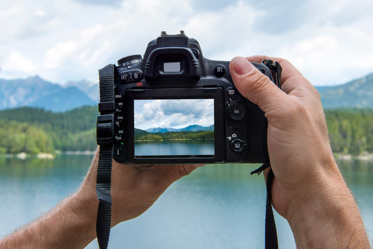 Hands Of A Male Photographer Holding A Digital Camera Taking Pic